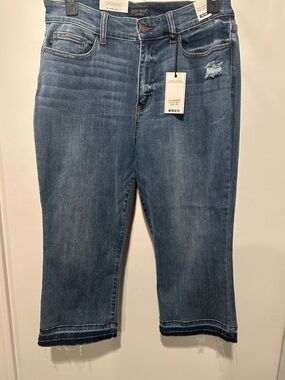 NEW Judy Blue Mid-Rise Medium Blue Cropped Distressed Stretch Jeans 16W